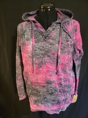 MV Sport Pink and Gray Tie-Dye Hooded Pullover